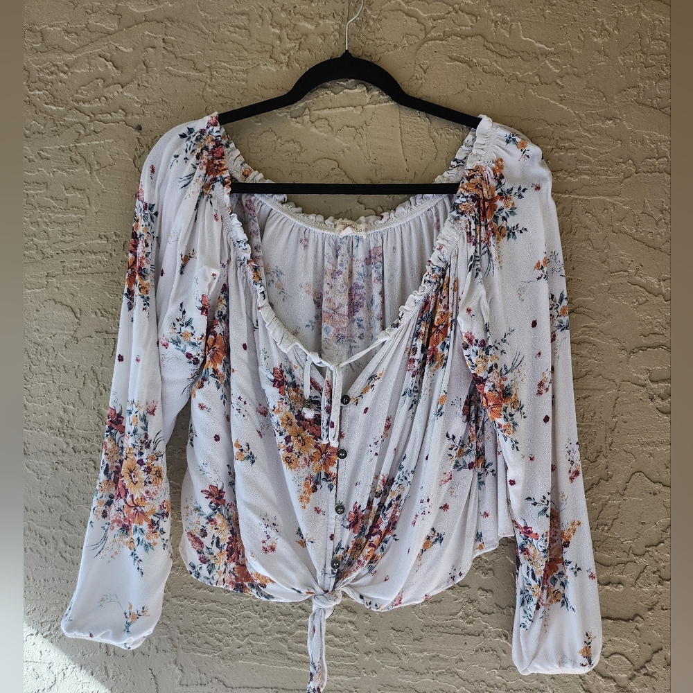 Boho Floral Women's Top - White and Multicolor
